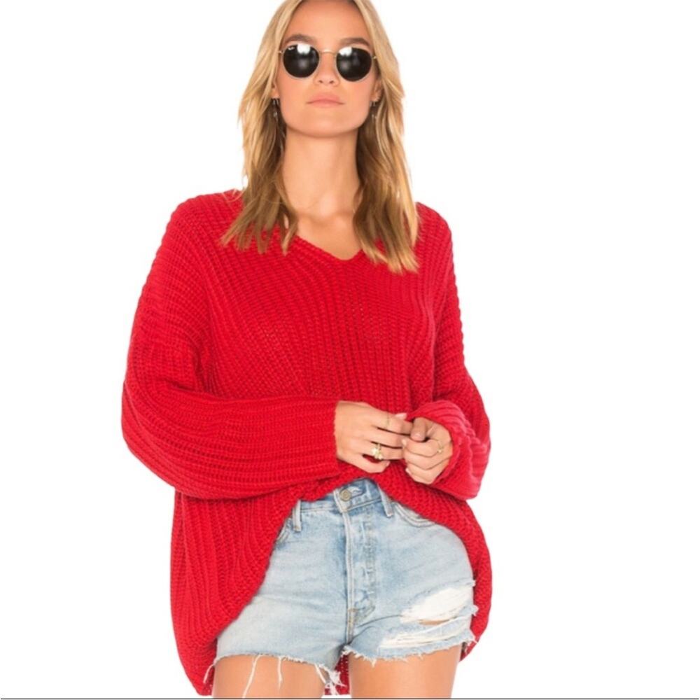 Tularosa Revolve Adams Oversized Chunky Sweater red v neck